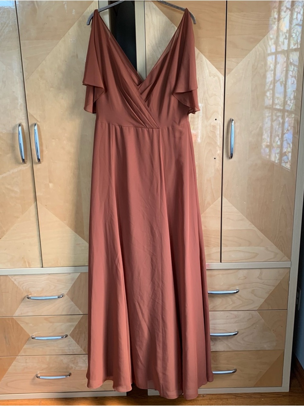 Jenny Yoo Hayes Dress Copper Color Size 12 Flutter Sleeve Vneck Full Length
